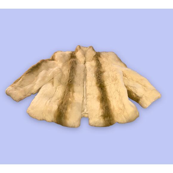 Vintage Authentic Dyed Rabbit Fur Cream Winter Mock Neck Coat Size 18 1/2 - Picture 1 of 7